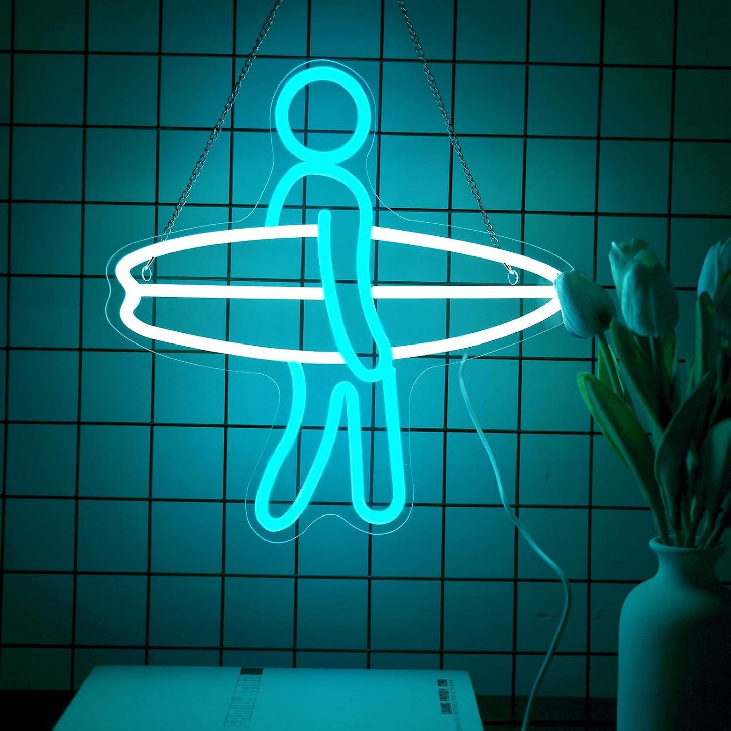 Surfer Neon Sailboat Acrylic Plate Wall Decoration