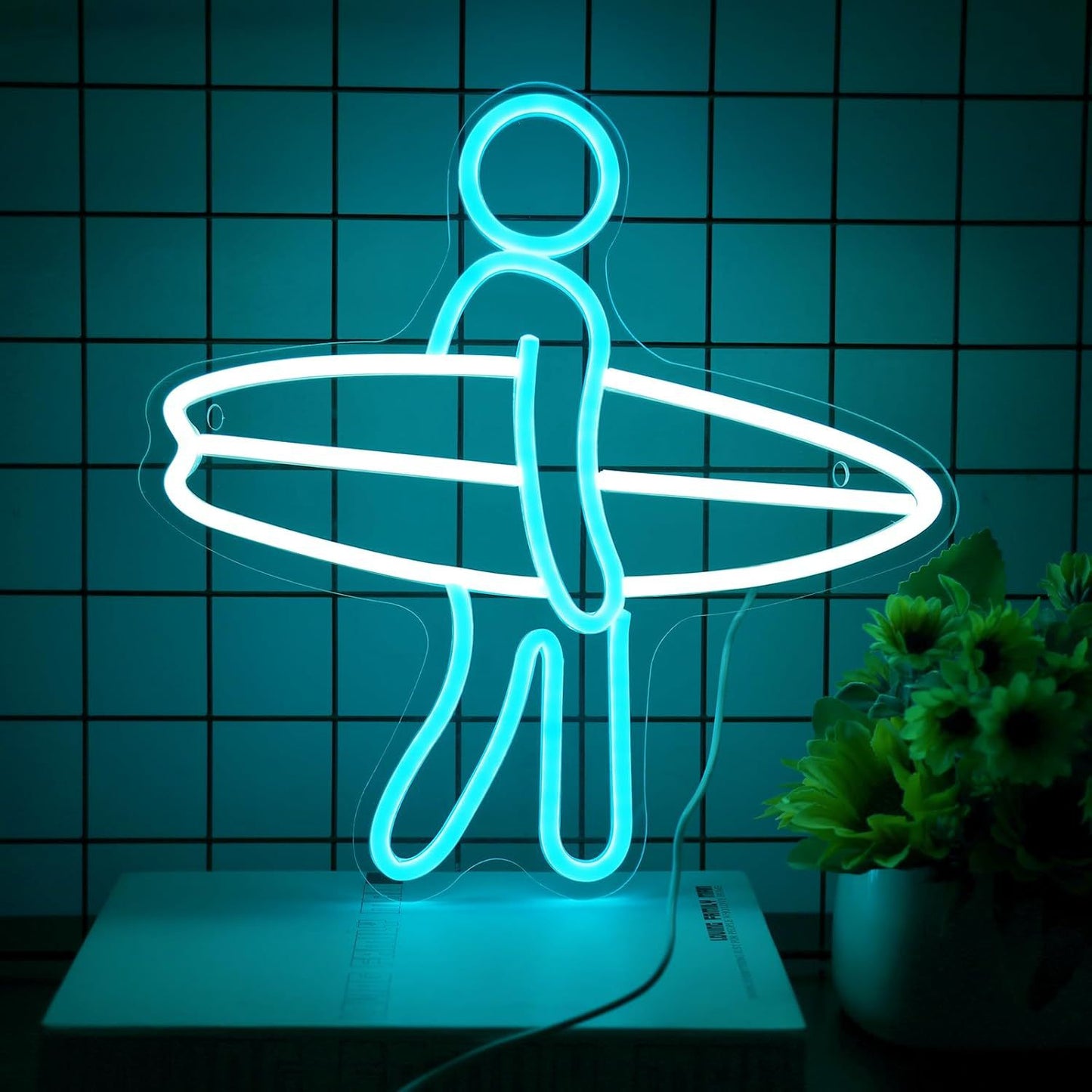 Surfer Neon Sailboat Acrylic Plate Wall Decoration